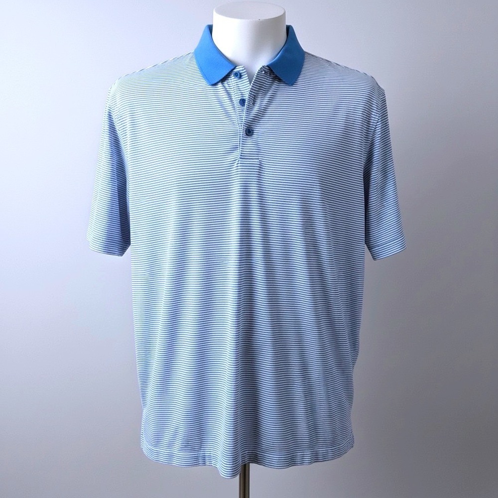 Snake Eyes Mens Blue White Striped Sport-Dry Performance Golf Polo Shirt Large